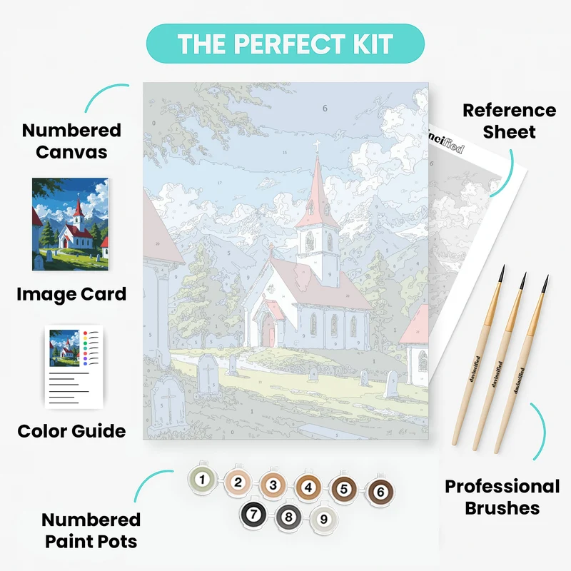 Alpine Church with Mountain Vista - Paint by Numbers Kit