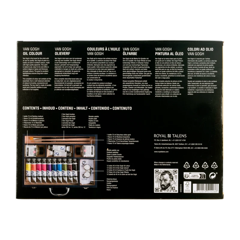 ROYAL TALENS Van Gogh Ölfarben Starter-Set XL im Holzkasten 12 x 40 ml + Zubehör