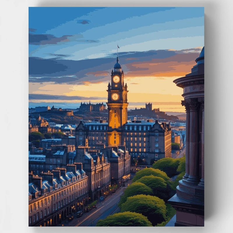 Edinburgh Clock Tower at Sunset - Paint by Numbers Kit