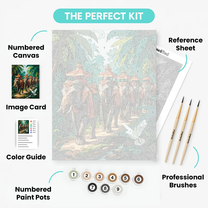 Majestic Elephant Procession - Paint by Numbers Kit