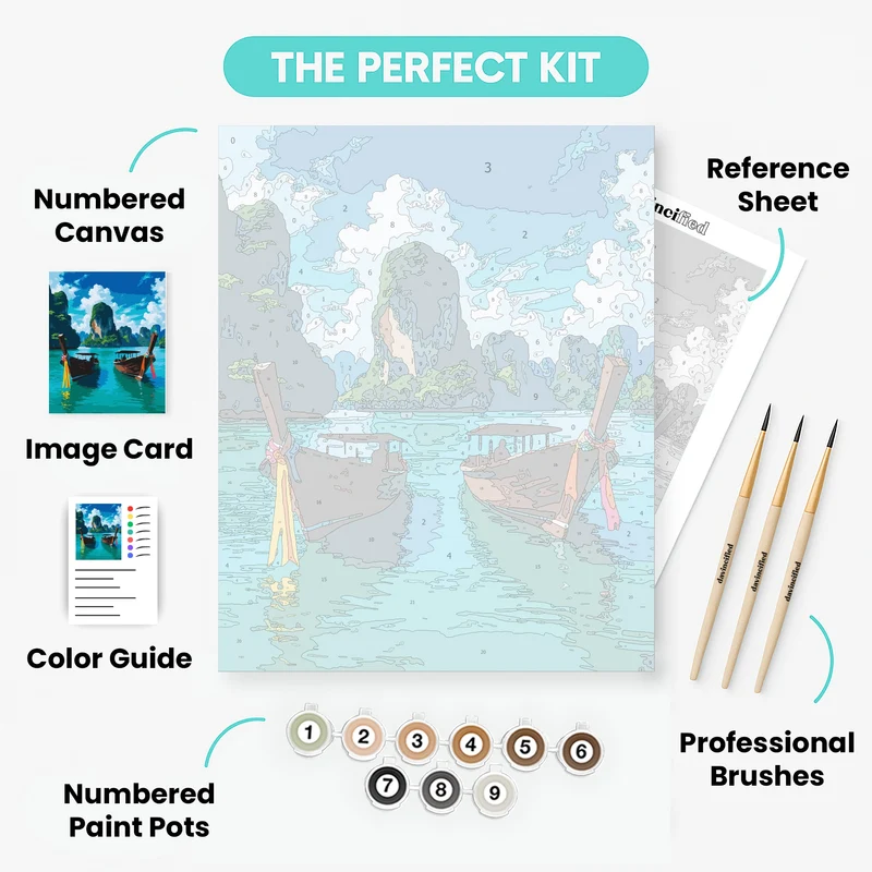 Tropical Paradise Longtail Boats - Paint by Numbers Kit