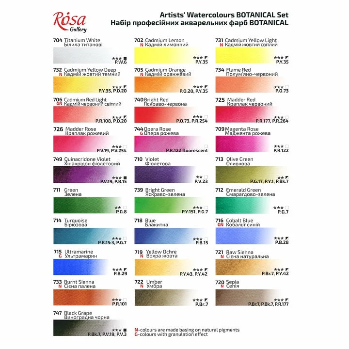 Комплект акварелни бои Botanycal ROSA GALLERY в метален куфар, 28 цвята, цели панички
