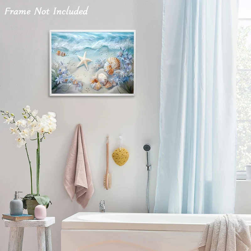 Ozean Wellen Leinwand Bild Muscheln Seestern Blumen Wand