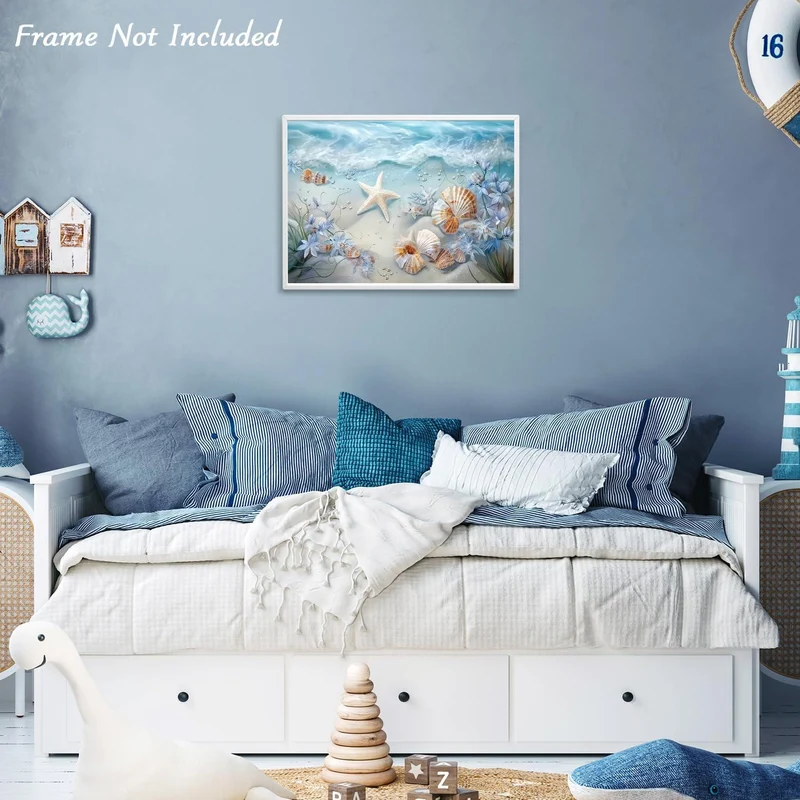 Ozean Wellen Leinwand Bild Muscheln Seestern Blumen Wand