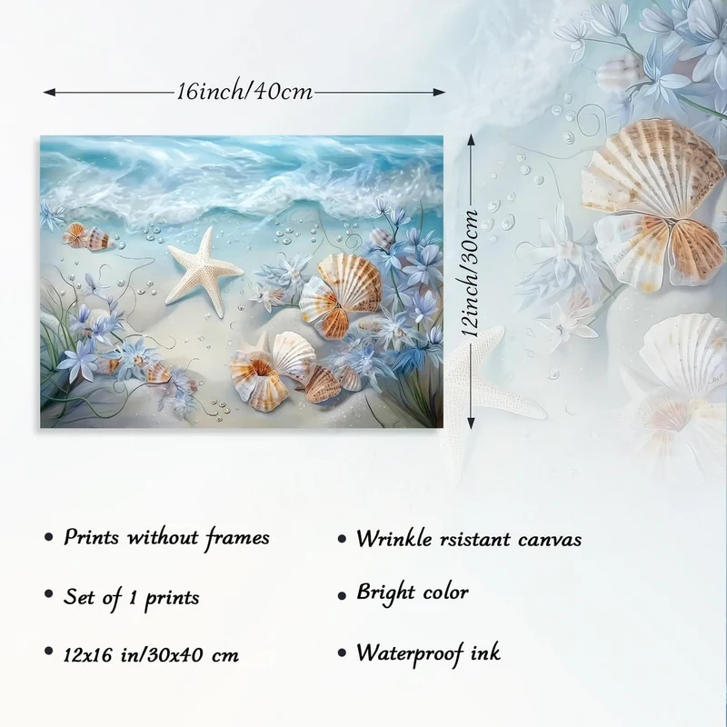 Ozean Wellen Leinwand Bild Muscheln Seestern Blumen Wand