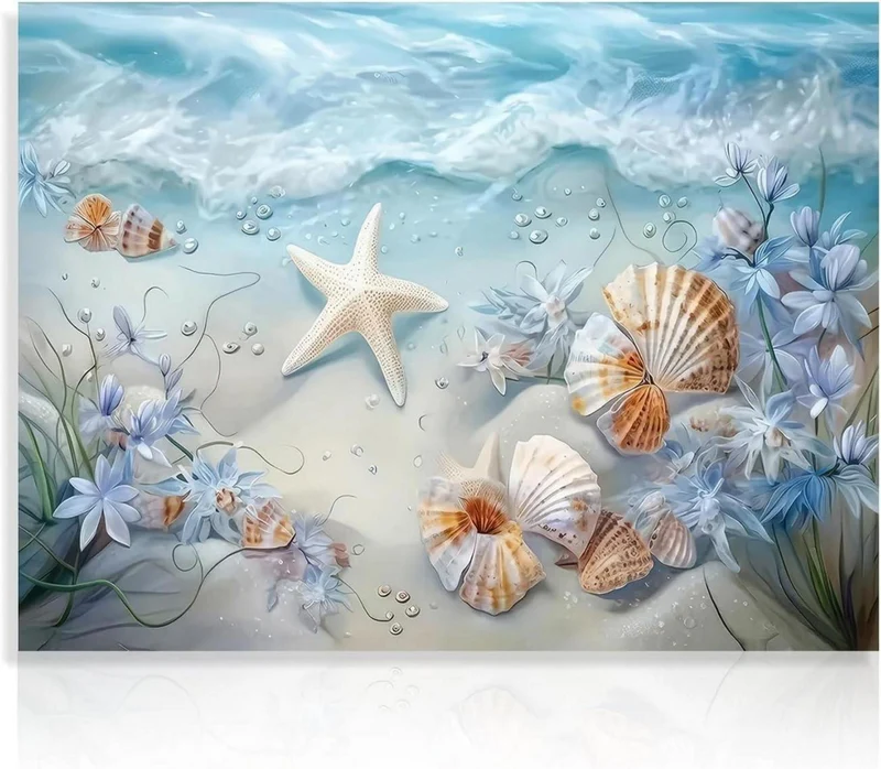 Ozean Wellen Leinwand Bild Muscheln Seestern Blumen Wand