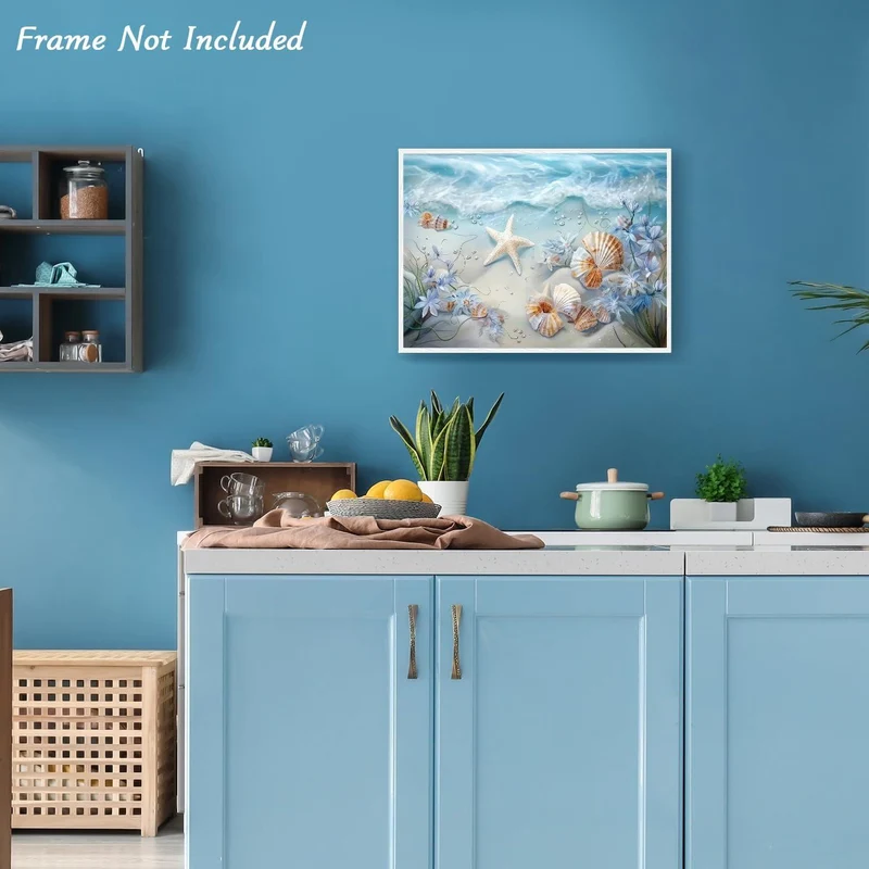 Ozean Wellen Leinwand Bild Muscheln Seestern Blumen Wand