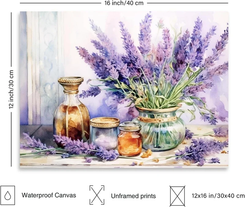 Dazzlewall Vintage Lavendel Blumen Wandbilder 30x40 cm ohne