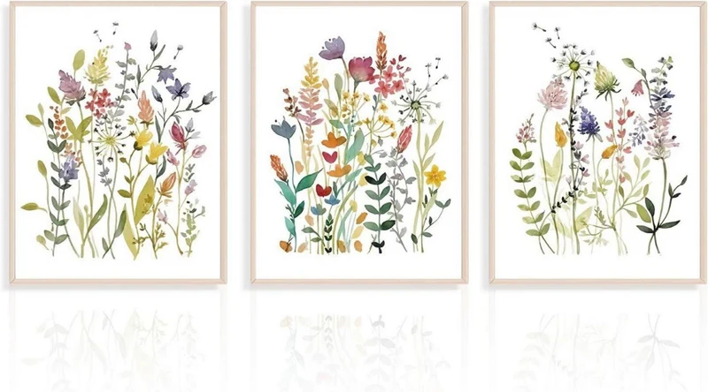 Dazzlewall Aquarell Blumen Leinwandbilder Set 30x40 cm - 3