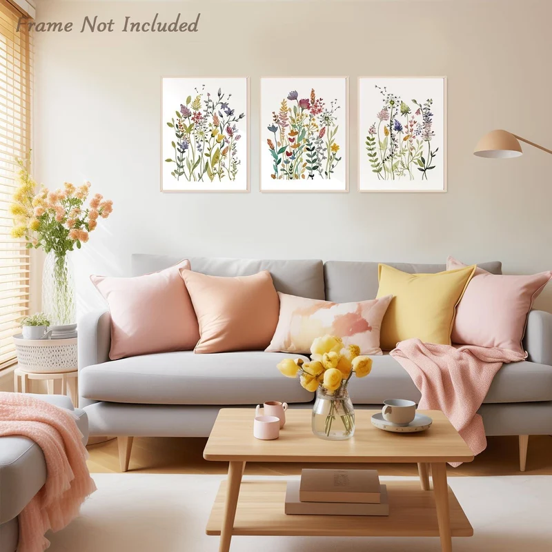 Dazzlewall Aquarell Blumen Leinwandbilder Set 30x40 cm - 3