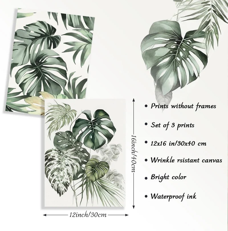 Grüne Botanical Wall Decor Poster Set 12x16 Natural Plant