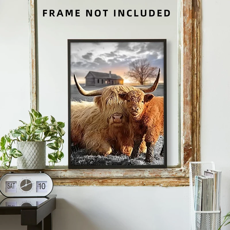 Hochland Kuh Leinwandbilder Rustikales Kuh Wandposter 12x16