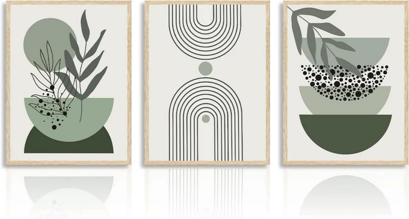 Salbei Grün Boho Poster Set 30x40 cm Abstrakte Wandbilder