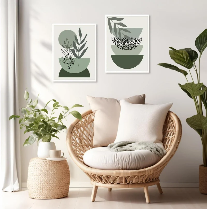 Salbei Grün Boho Poster Set 30x40 cm Abstrakte Wandbilder