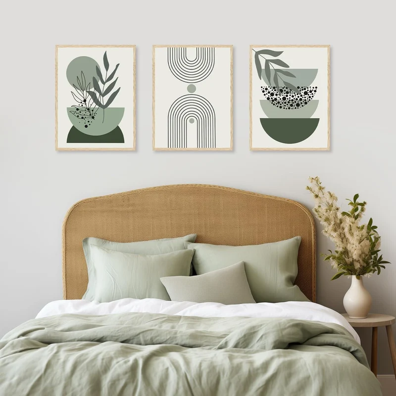Salbei Grün Boho Poster Set 30x40 cm Abstrakte Wandbilder
