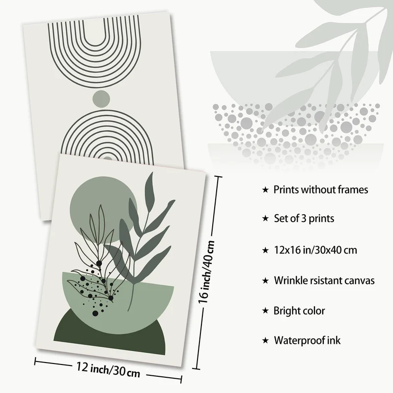 Salbei Grün Boho Poster Set 30x40 cm Abstrakte Wandbilder