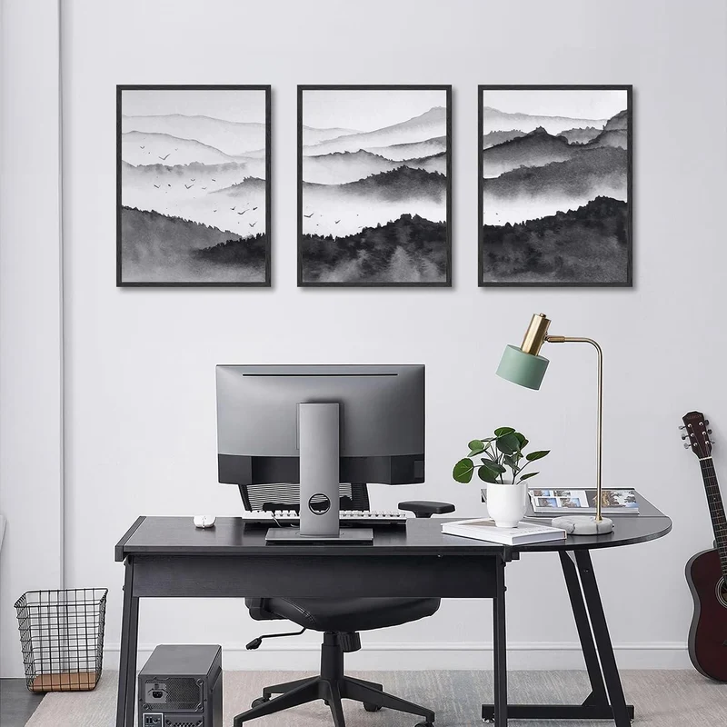 Schwarz Weiß Berg Landschaft Poster 30x40 cm 3er Set