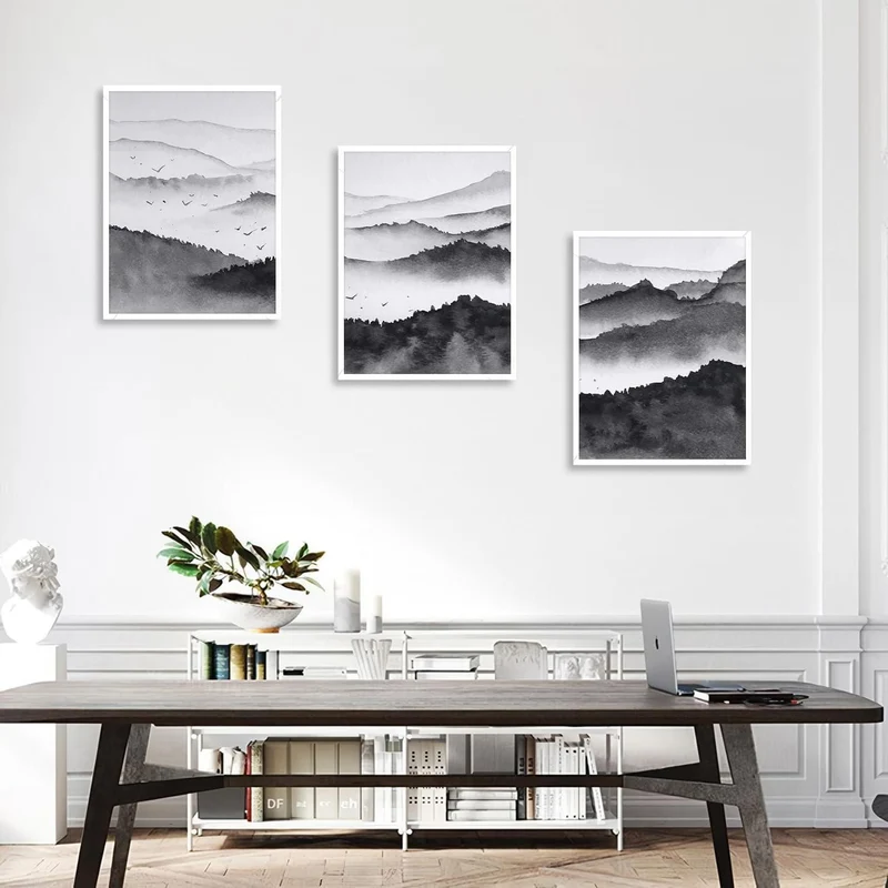 Schwarz Weiß Berg Landschaft Poster 30x40 cm 3er Set