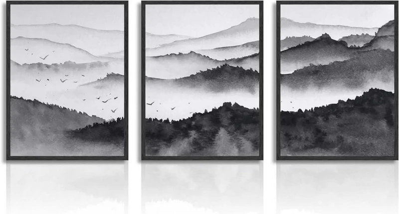 Schwarz Weiß Berg Landschaft Poster 30x40 cm 3er Set