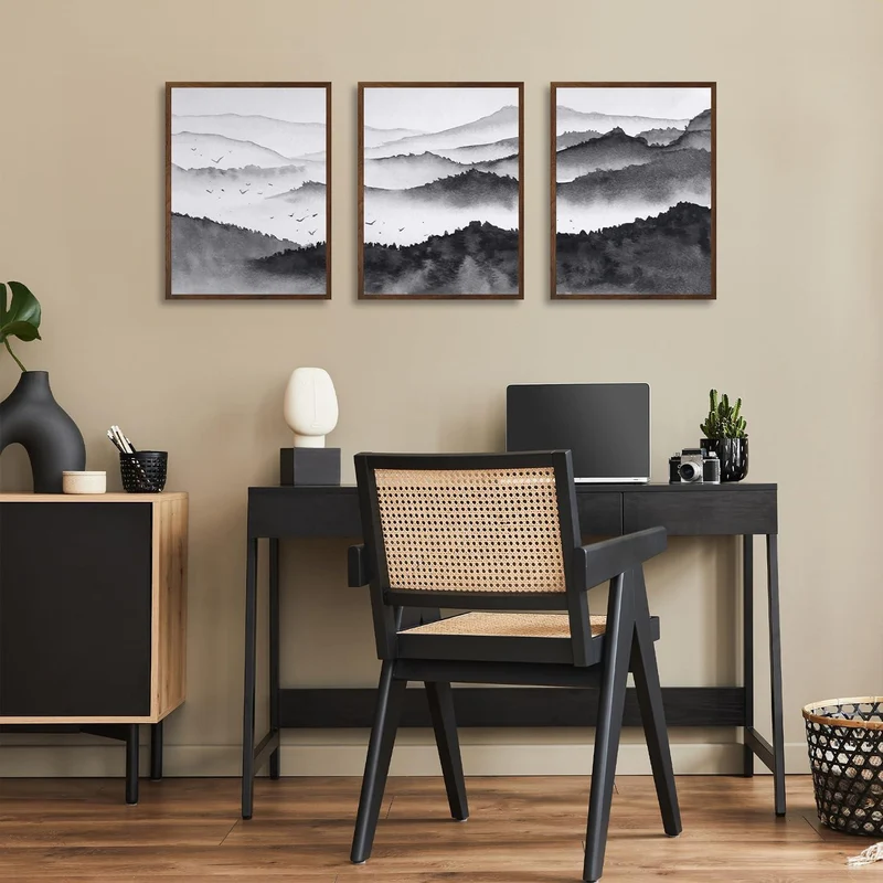 Schwarz Weiß Berg Landschaft Poster 30x40 cm 3er Set