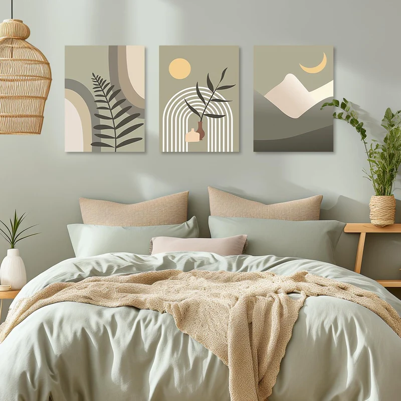 Boho Wandbilder Sonne Mond Salbei Grün Leinwand Bilder 30x40
