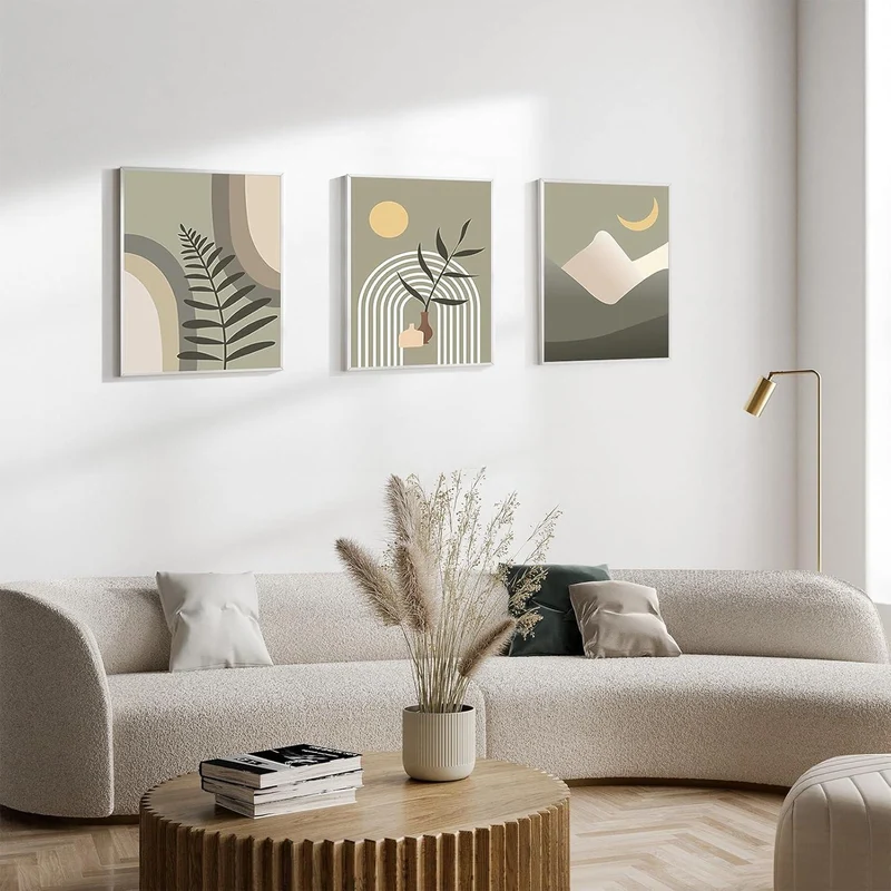 Boho Wandbilder Sonne Mond Salbei Grün Leinwand Bilder 30x40