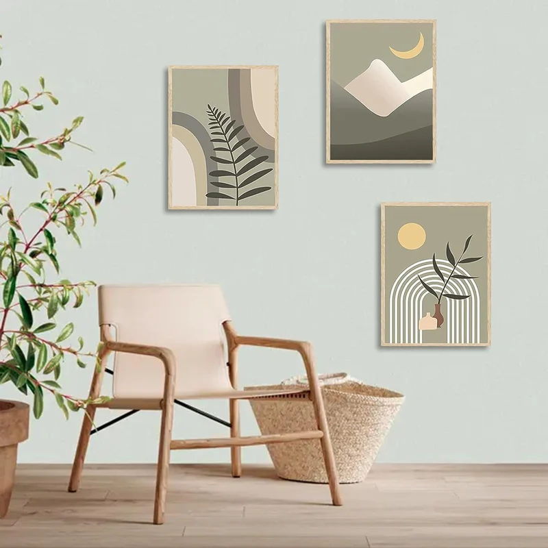Boho Wandbilder Sonne Mond Salbei Grün Leinwand Bilder 30x40