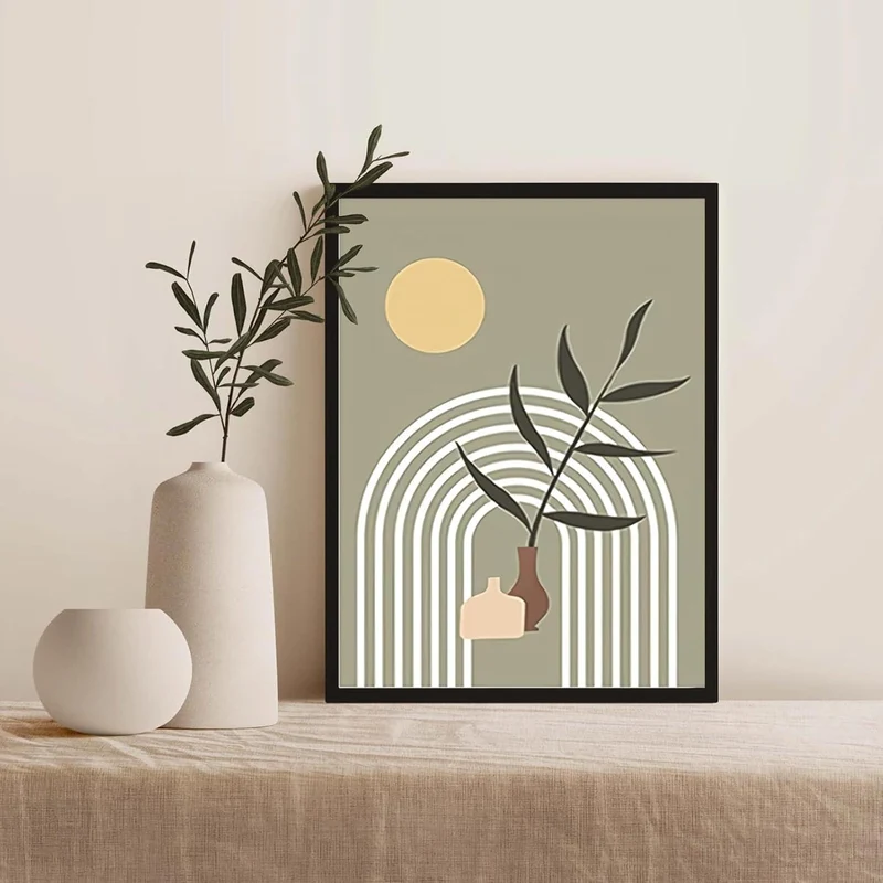 Boho Wandbilder Sonne Mond Salbei Grün Leinwand Bilder 30x40