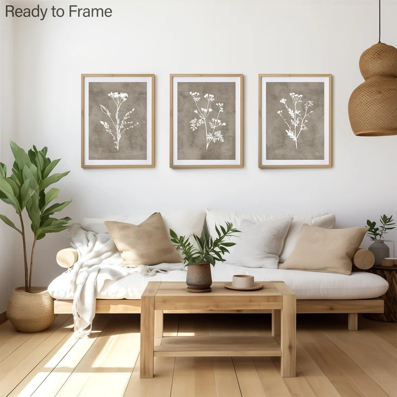 Boho Vintage Botanical Leinwand Bilder 30x40cm 3er Set