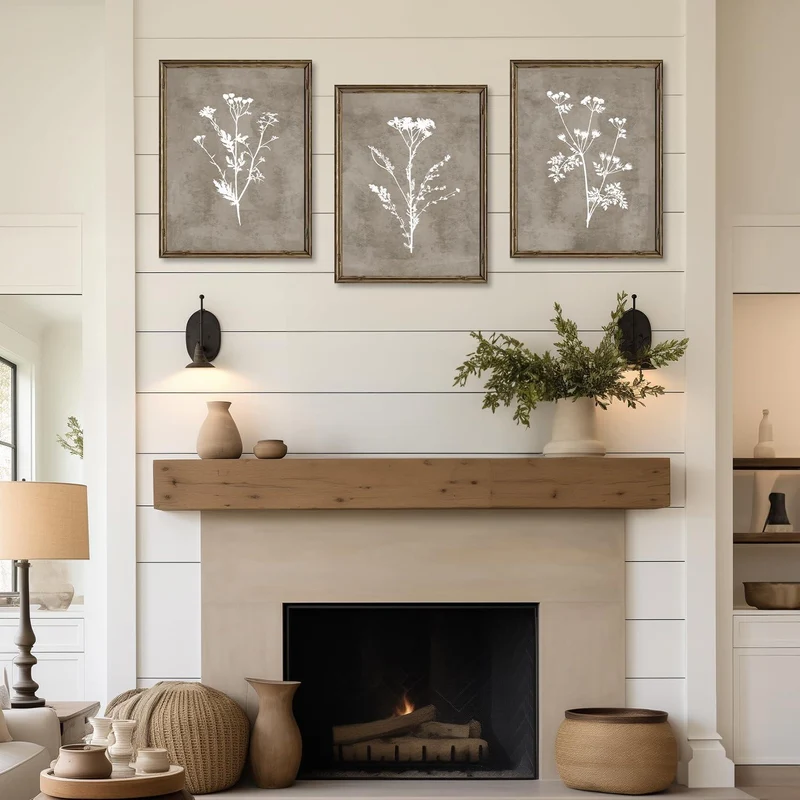 Boho Vintage Botanical Leinwand Bilder 30x40cm 3er Set