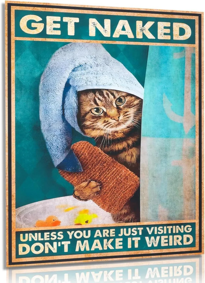Lustige Katze in Duschhaube Vintage Leinwand Bilder 30x40cm