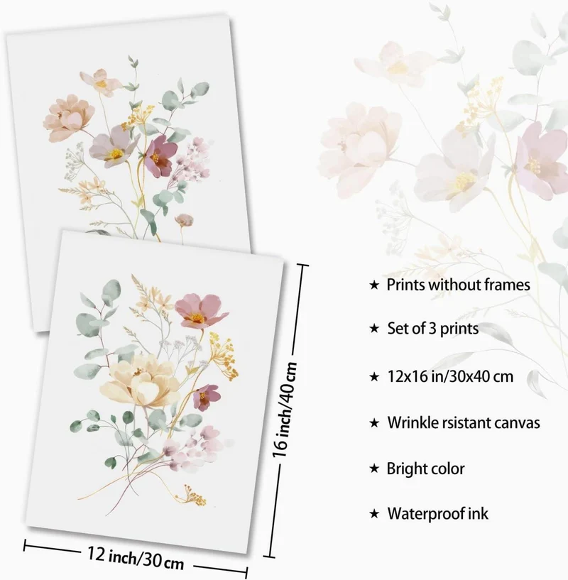 Aquarell Blumen Leinwand Bilder Wanddekoration Set 30x40 cm