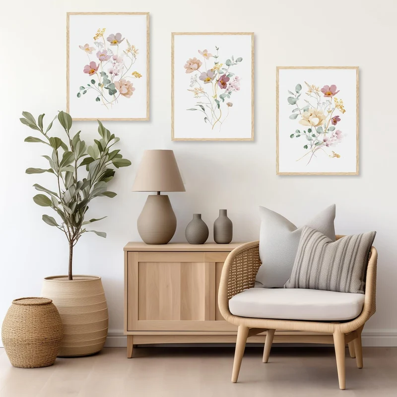 Aquarell Blumen Leinwand Bilder Wanddekoration Set 30x40 cm