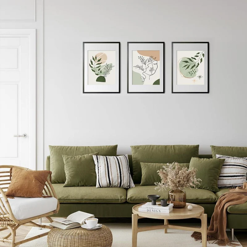 Salbeigrüne Boho Leinwand Poster Wandbilder 20x25cm 6er Set
