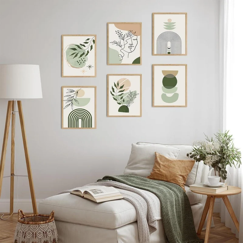 Salbeigrüne Boho Leinwand Poster Wandbilder 20x25cm 6er Set