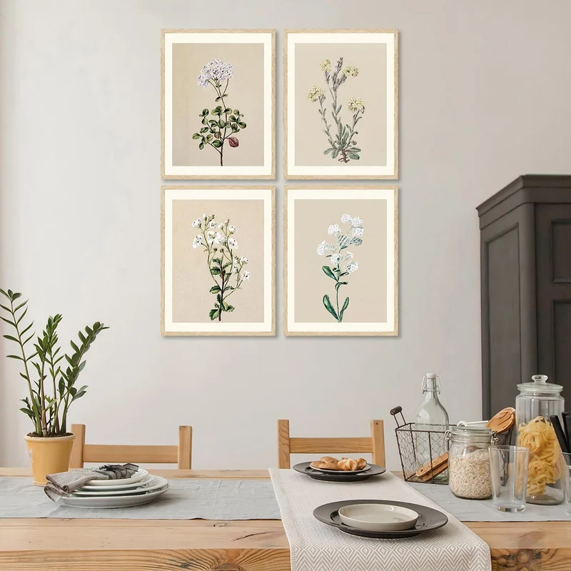 Boho Vintage Blumen Wandbilder 30x40 cm 4er Set