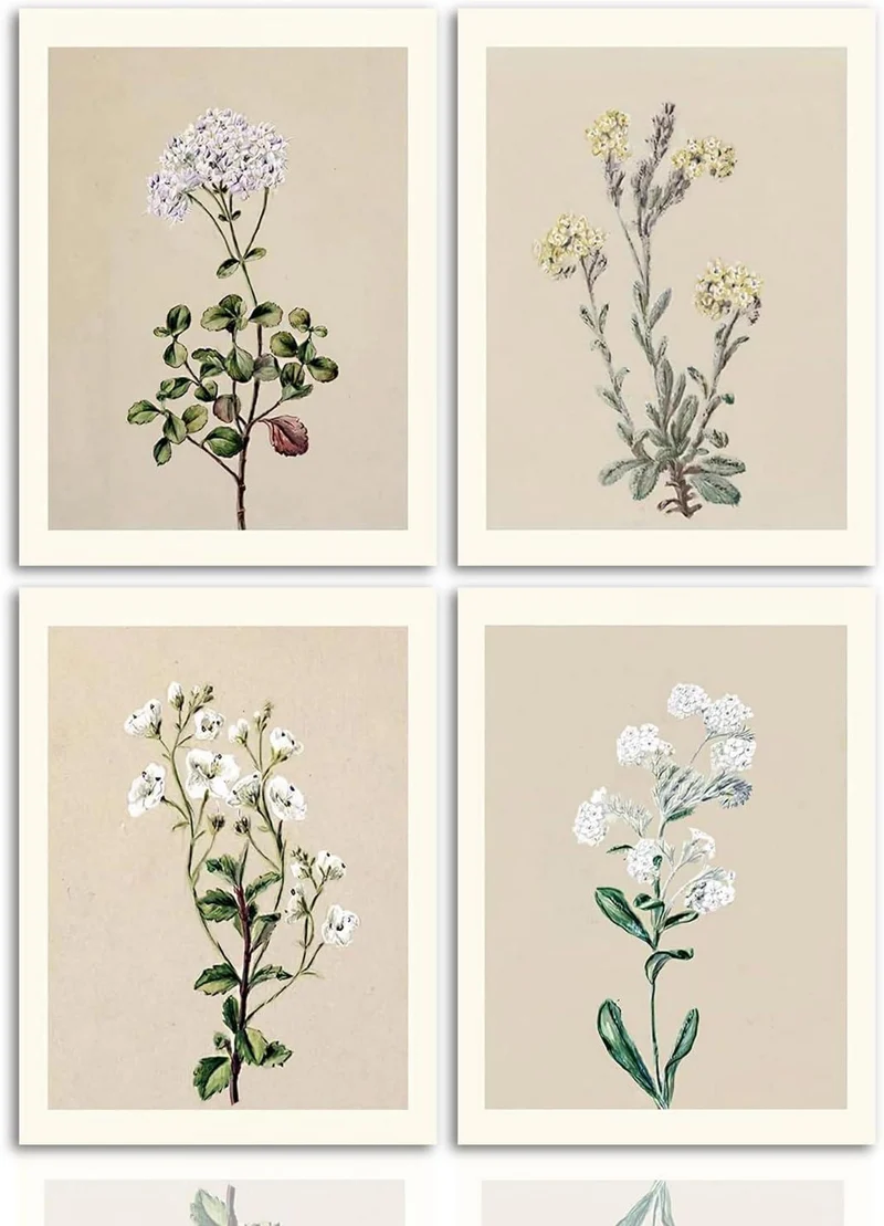 Boho Vintage Blumen Wandbilder 30x40 cm 4er Set