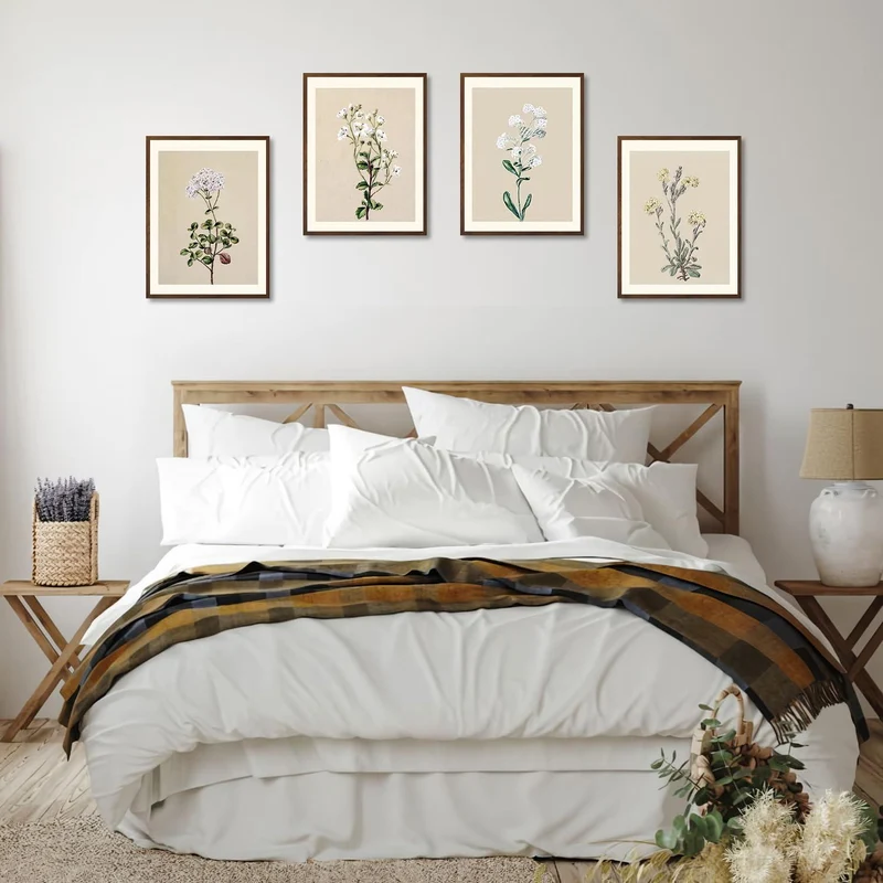 Boho Vintage Blumen Wandbilder 30x40 cm 4er Set