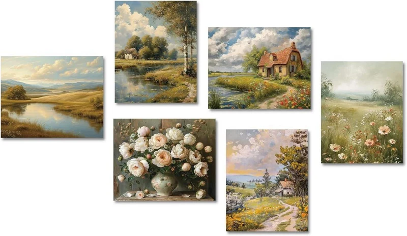 Vintage Bauernhaus Leinwand Poster 20x25 cm 6er Set