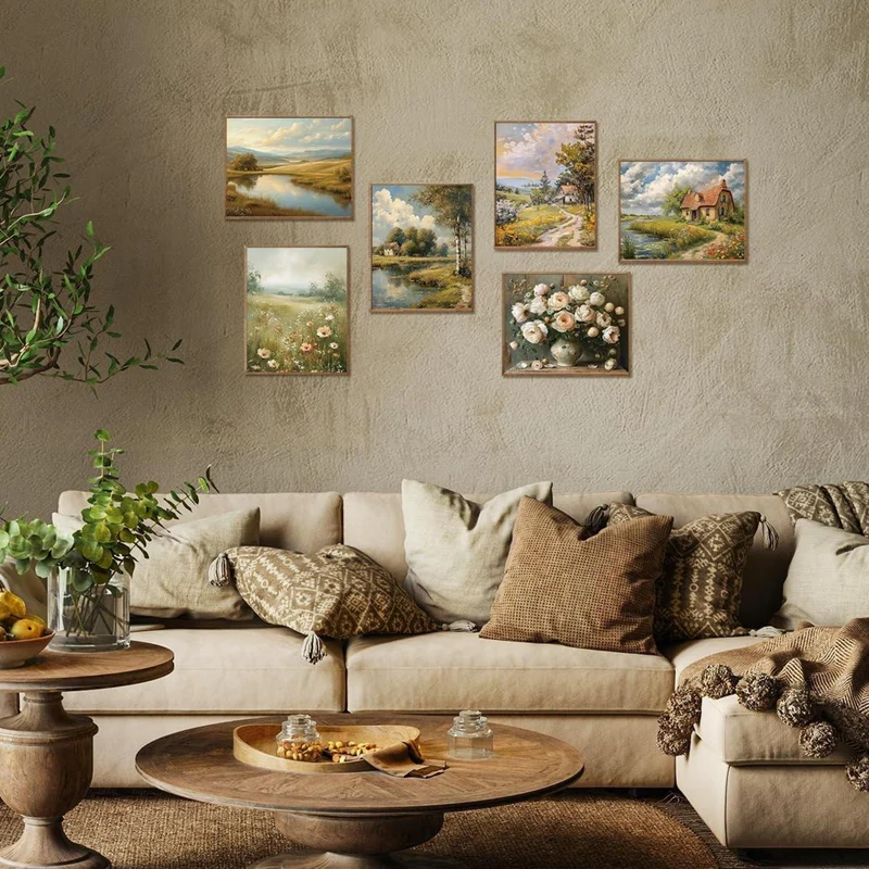 Vintage Bauernhaus Leinwand Poster 20x25 cm 6er Set