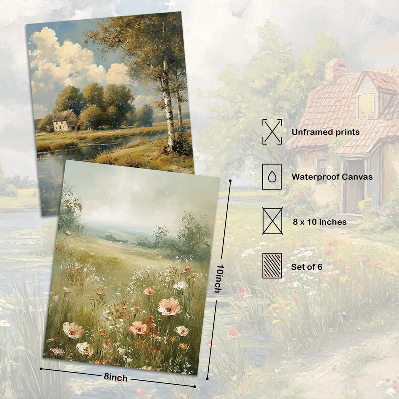 Vintage Bauernhaus Leinwand Poster 20x25 cm 6er Set