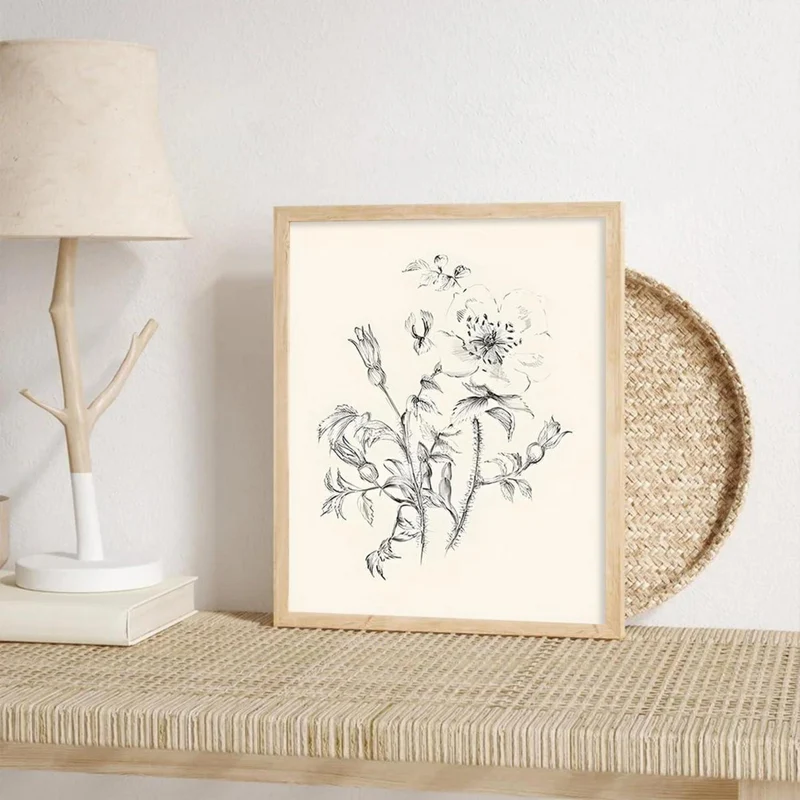Vintage Blumen Leinwand Poster Set, Botanische Kunstdrucke