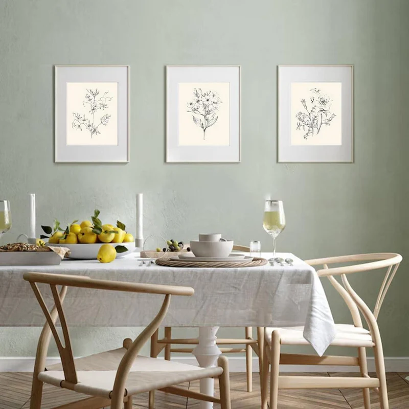 Vintage Blumen Leinwand Poster Set, Botanische Kunstdrucke