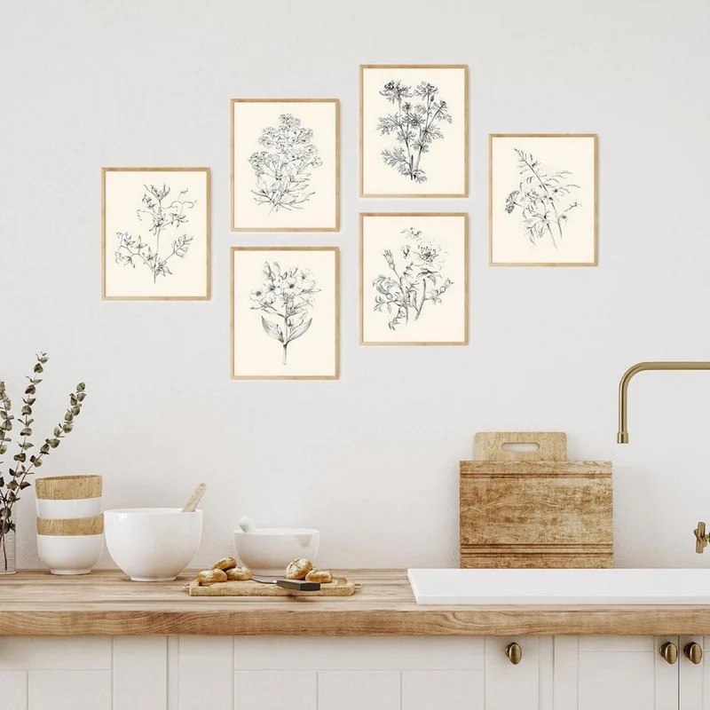 Vintage Blumen Leinwand Poster Set, Botanische Kunstdrucke