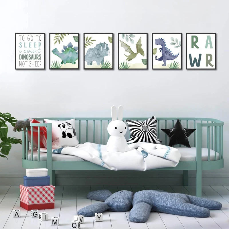 Abstrakte Dinosaurier Wandbilder Aquarell Leinwand Deko