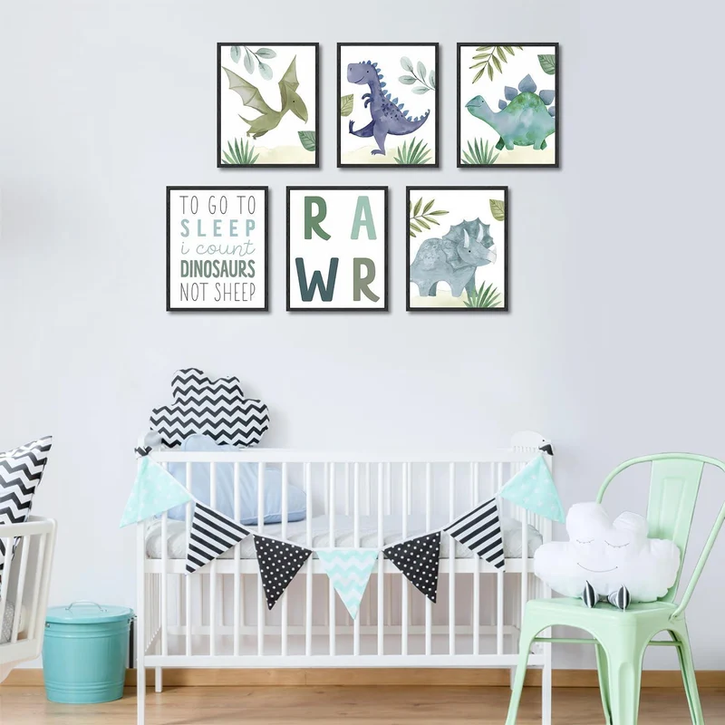 Abstrakte Dinosaurier Wandbilder Aquarell Leinwand Deko