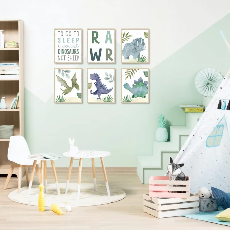 Abstrakte Dinosaurier Wandbilder Aquarell Leinwand Deko
