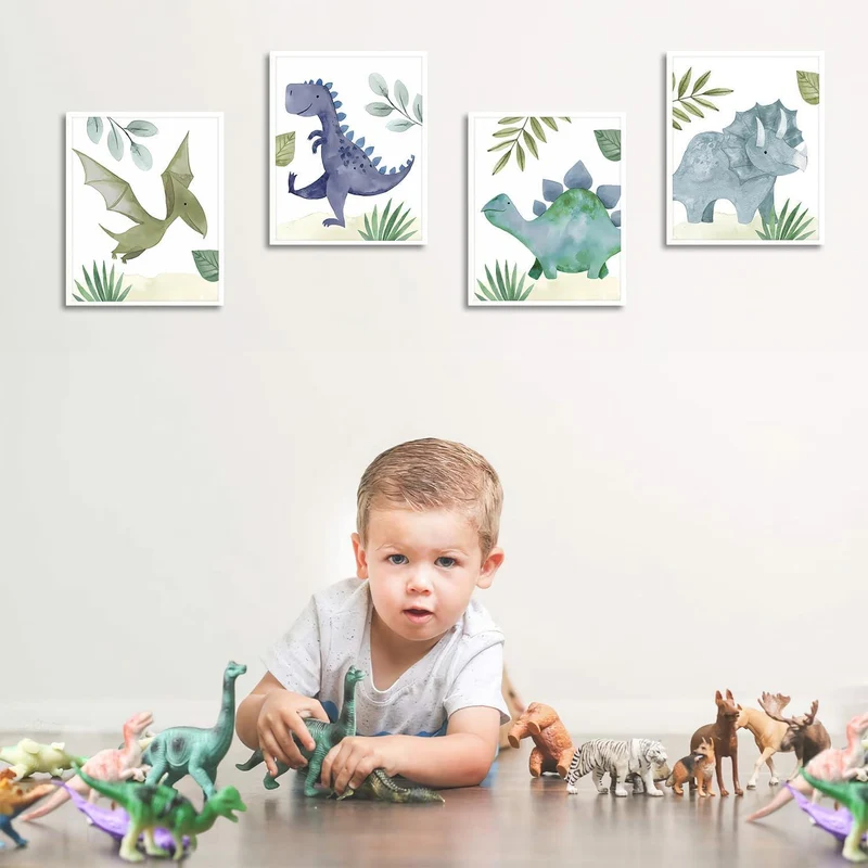 Abstrakte Dinosaurier Wandbilder Aquarell Leinwand Deko