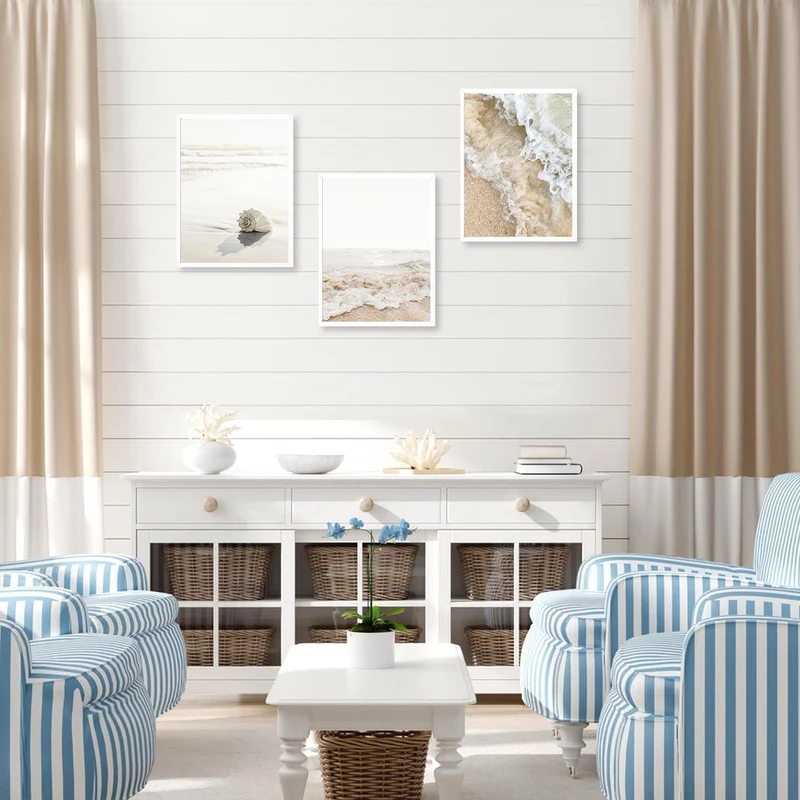Strand Wandkunst Set Muschel Welle Drucke 30x40cm 3er Set