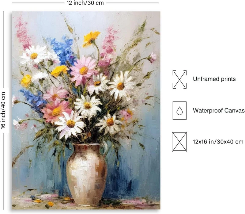 Vintage Blumen Wandbilder Leinwand 30x40 cm - Deko für